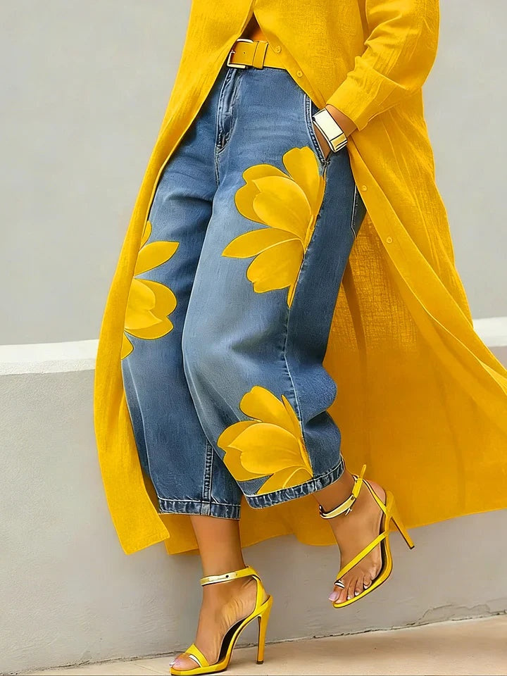 Rocío | Conjunto Camisa Larga y Jeans Florales Mujer Manga Larga