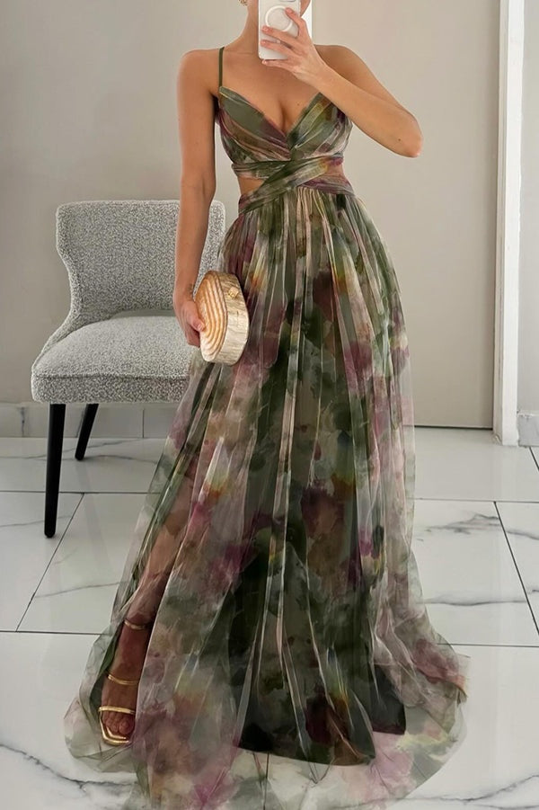 Rocío | Vestido Largo Estampado de Tirantes Mujer Escote V Fluido