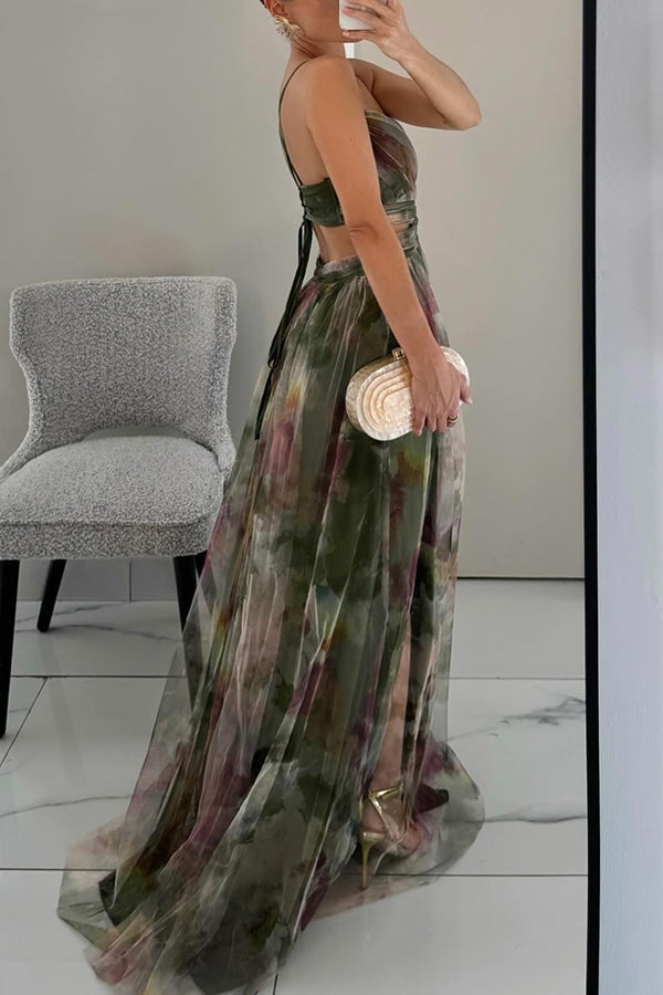 Rocío | Vestido Largo Estampado de Tirantes Mujer Escote V Fluido