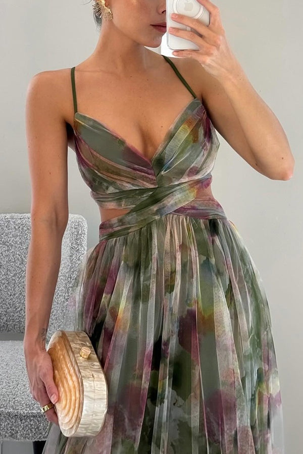 Rocío | Vestido Largo Estampado de Tirantes Mujer Escote V Fluido