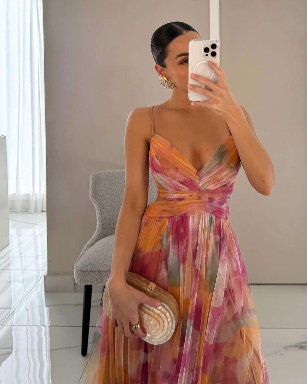Rocío | Vestido Largo Estampado de Tirantes Mujer Escote V Fluido