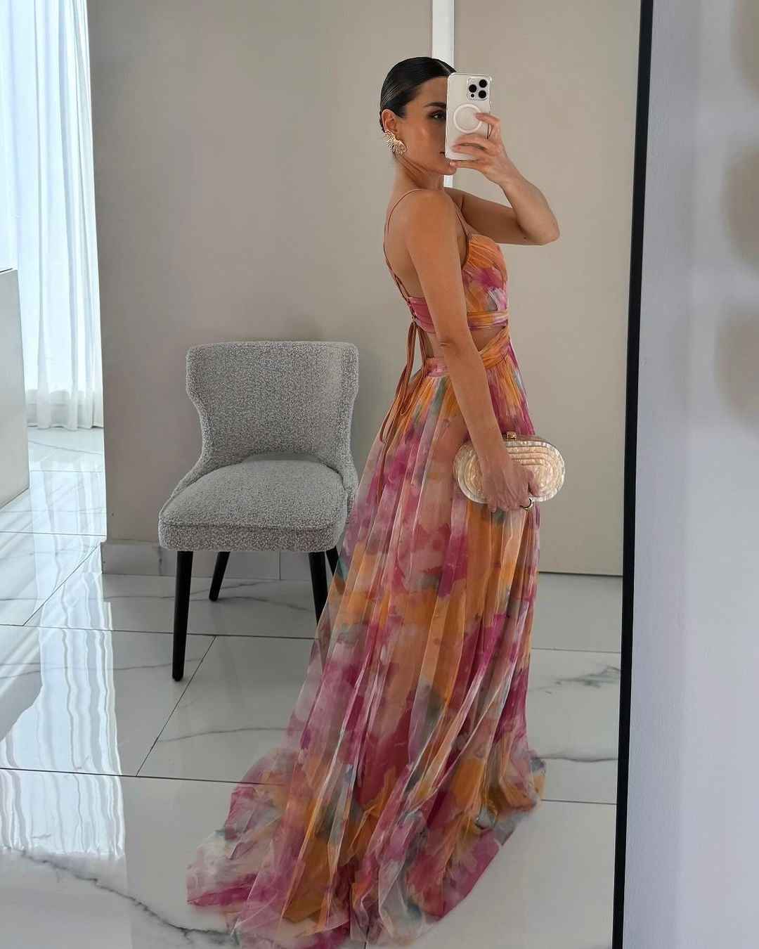 Rocío | Vestido Largo Estampado de Tirantes Mujer Escote V Fluido