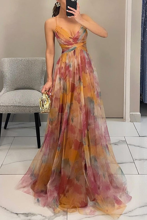 Rocío | Vestido Largo Estampado de Tirantes Mujer Escote V Fluido