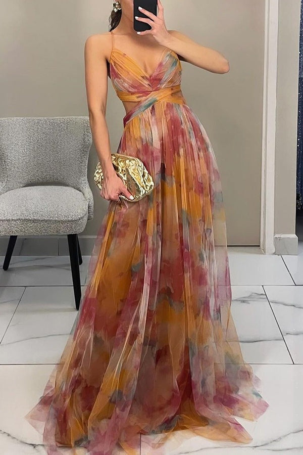 Rocío | Vestido Largo Estampado de Tirantes Mujer Escote V Fluido