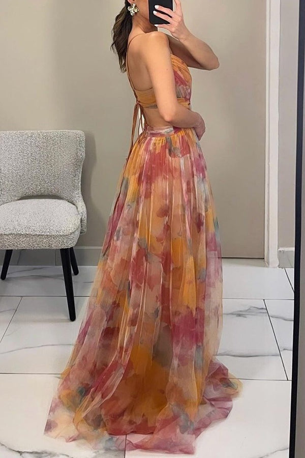 Rocío | Vestido Largo Estampado de Tirantes Mujer Escote V Fluido