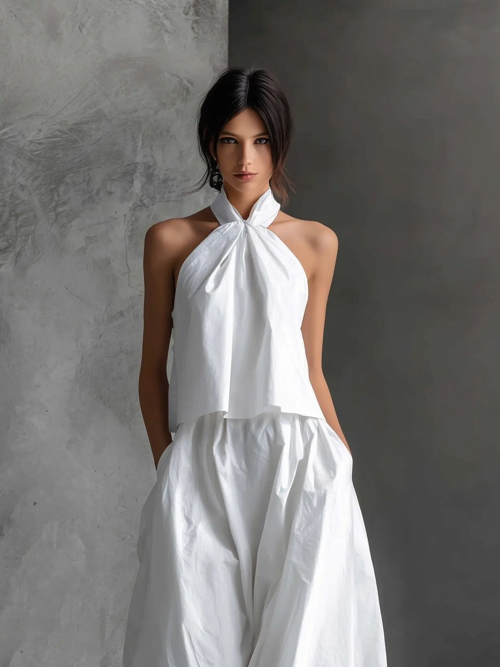 Rosalía | Conjunto Elegante de Lino Cuello Halter Mujer Dos Piezas