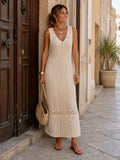 Rosario | Vestido Midi de Verano Crochet Sin Mangas Mujer Escote V