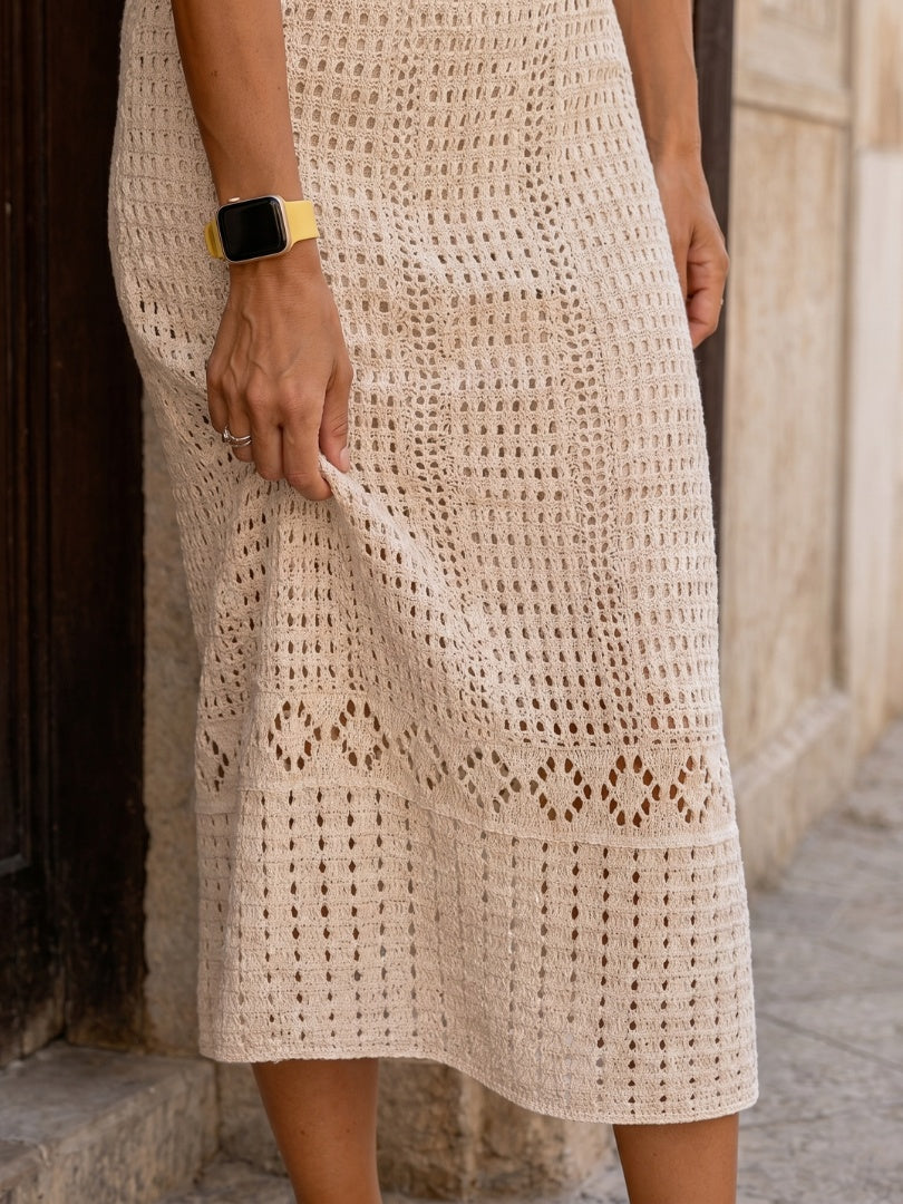 Rosario | Vestido Midi de Verano Crochet Sin Mangas Mujer Escote V