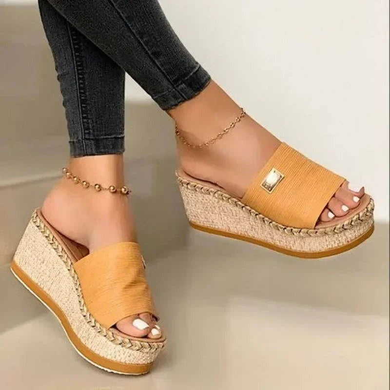 Aitana | Sandalias Cuña Plataforma Mujer Esparto Tipo Mules