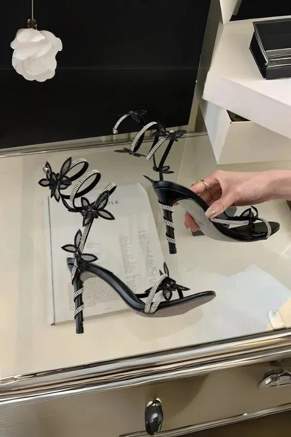 Sofía | Sandalias de Tacón con Correa al Tobillo Mujer Detalle Floral