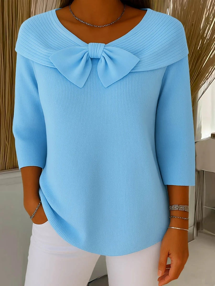 Sofía | Top de Punto con Lazo Mujer Manga 3/4 Cuello Bardot