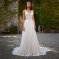 Sofía | Vestido de Novia Boho Mujer Encaje Escote V Sin Mangas