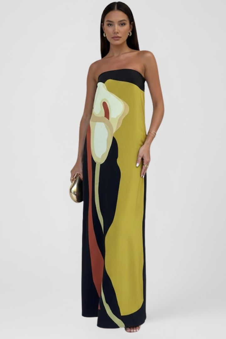 Sofía | Vestido Largo Estampado Abstracto Mujer Sin Mangas
