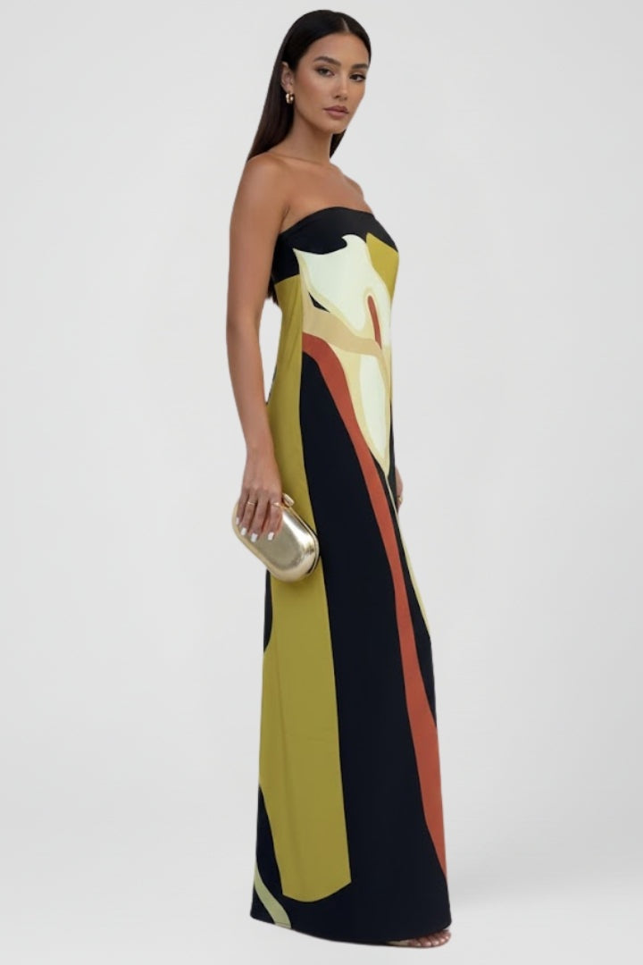 Sofía | Vestido Largo Estampado Abstracto Mujer Sin Mangas