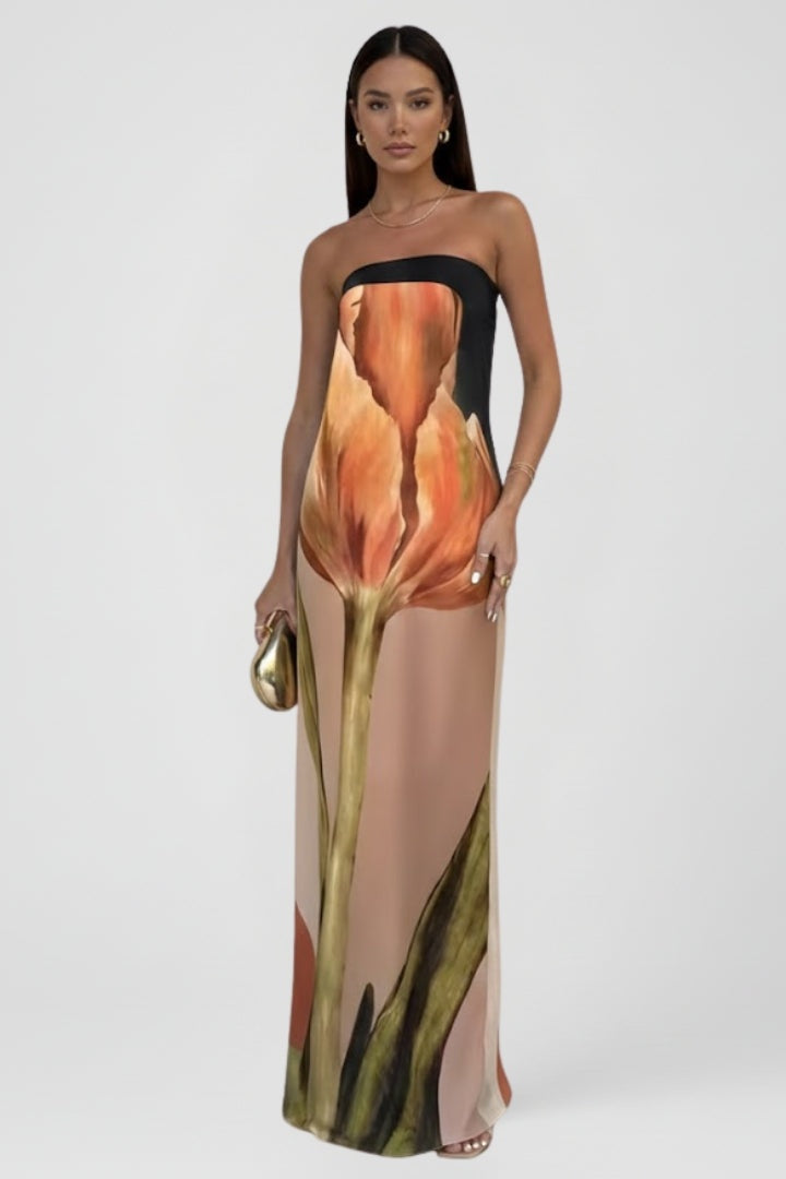 Sofía | Vestido Largo Estampado Abstracto Mujer Sin Mangas