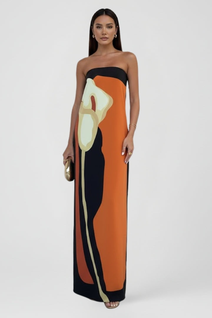 Sofía | Vestido Largo Estampado Abstracto Mujer Sin Mangas