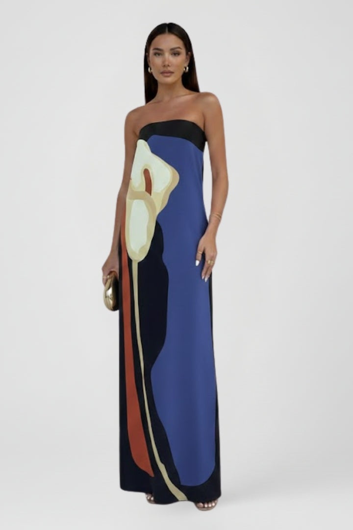 Sofía | Vestido Largo Estampado Abstracto Mujer Sin Mangas