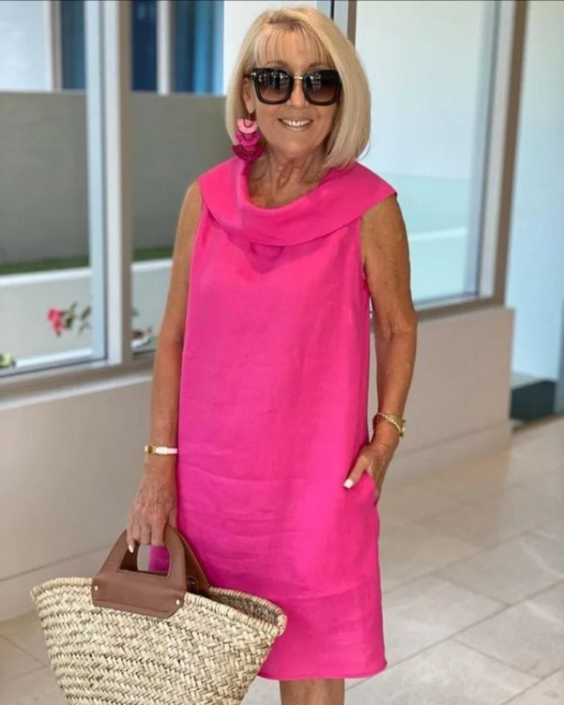 Soledad | Vestido Corto Sin Mangas Mujer Cuello Vuelto con Bolsillos