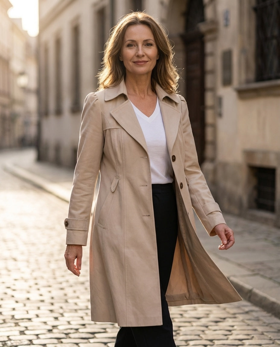 Teresa | Gabardina Corta Elegante de Verano Mujer Doble Botonadura