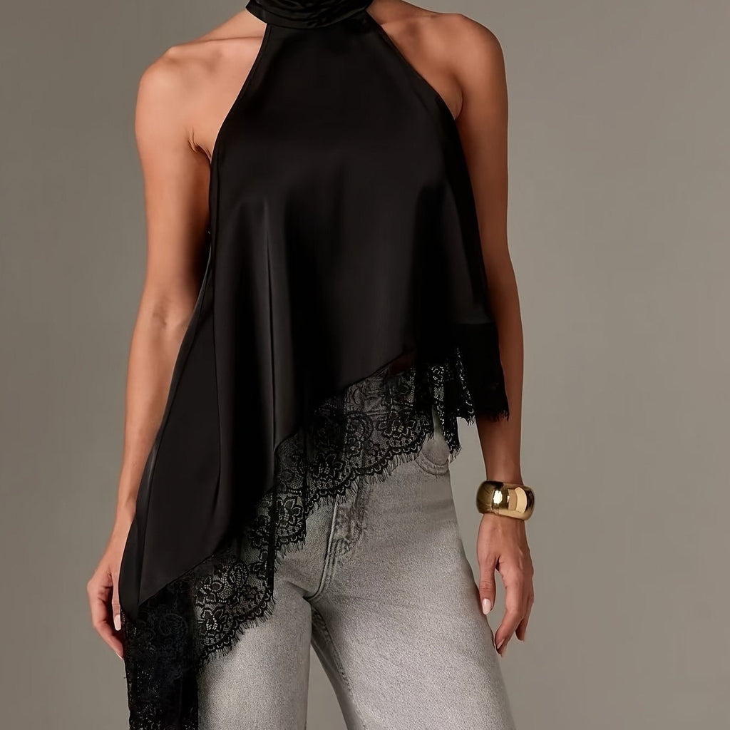 Eva | Top Halter Asimétrico con Encaje Mujer Cuello Alto