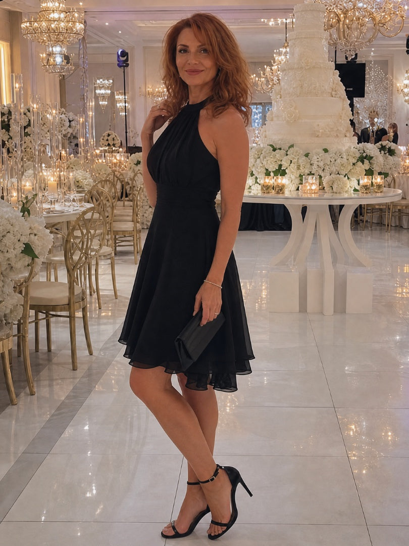 Triana | Vestido de Cóctel Halter Mujer Dobladillo en Capas