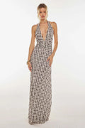 Triana | Vestido Largo de Lunares Mujer Halter Escote V Profundo