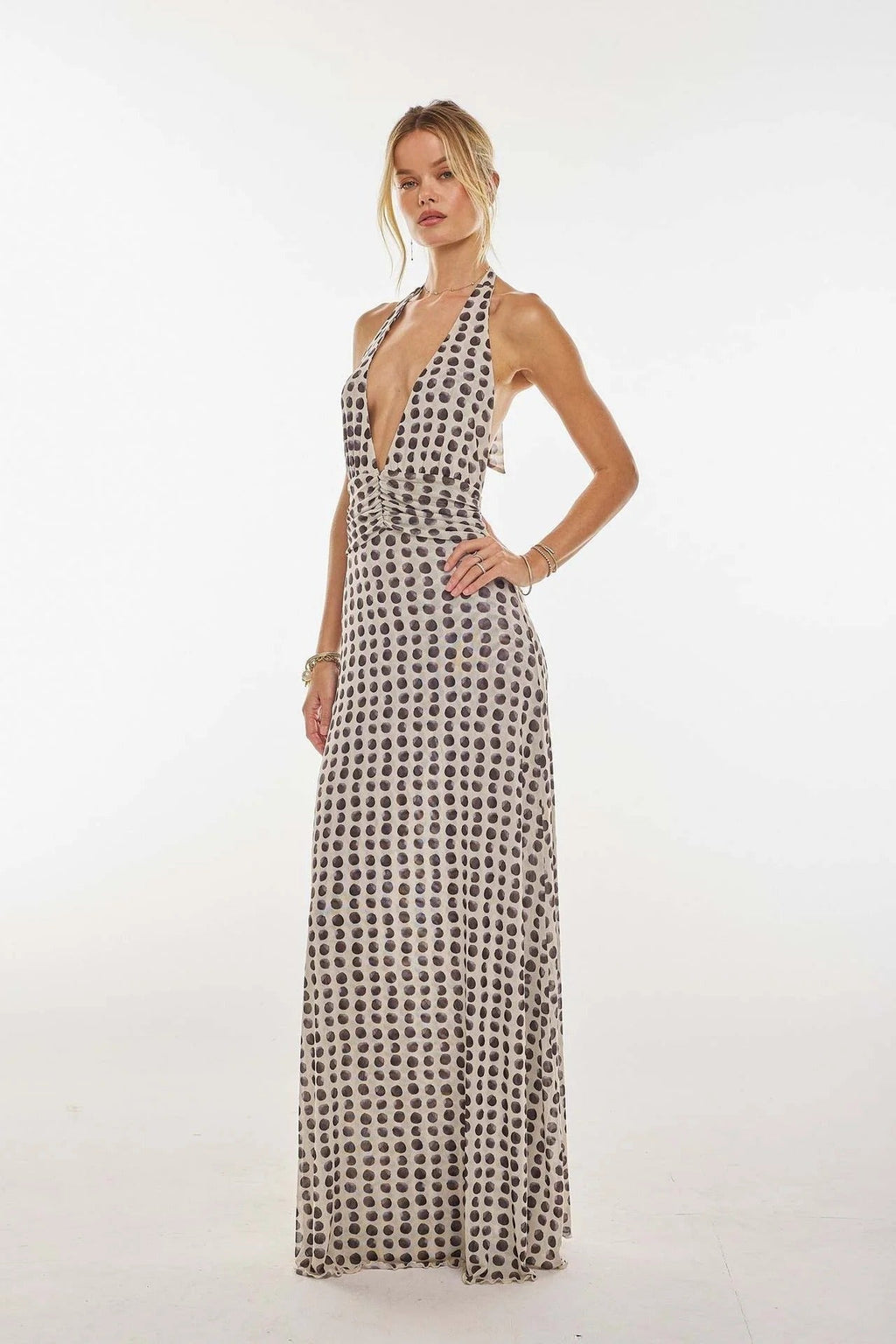 Triana | Vestido Largo de Lunares Mujer Halter Escote V Profundo
