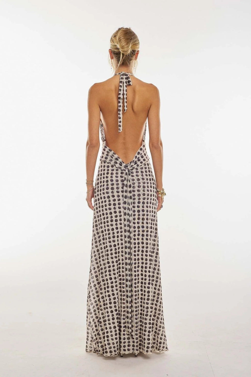 Triana | Vestido Largo de Lunares Mujer Halter Escote V Profundo
