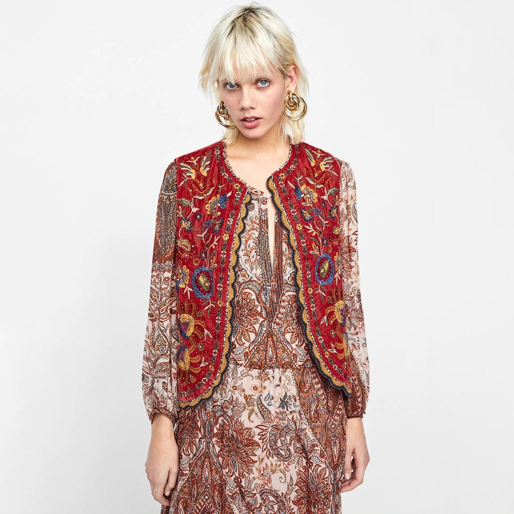 Uxía | Chaleco Largo Boho Mujer Estampado Paisley Escote V