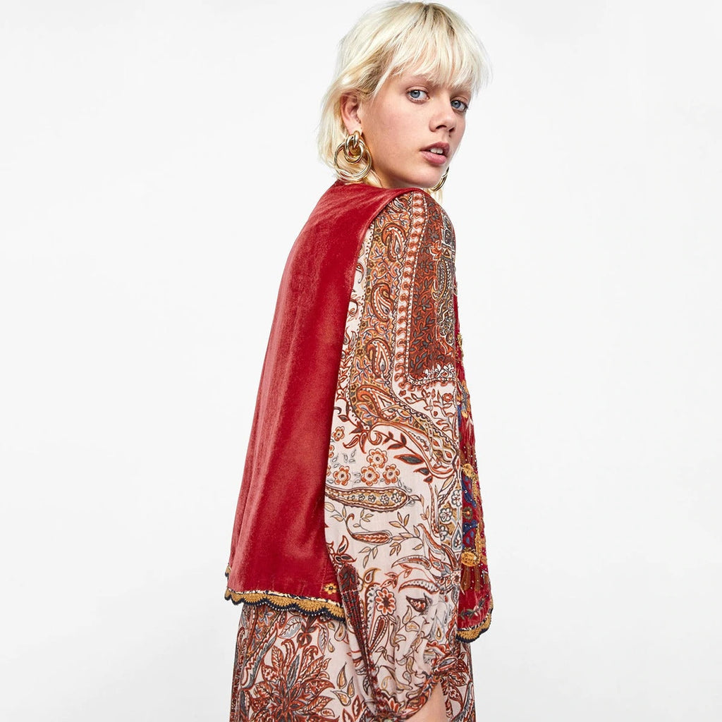Uxía | Chaleco Largo Boho Mujer Estampado Paisley Escote V