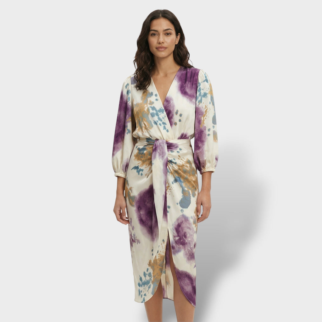 Valentina | Vestido Midi Drapeado Estampado Tie Dye Mujer