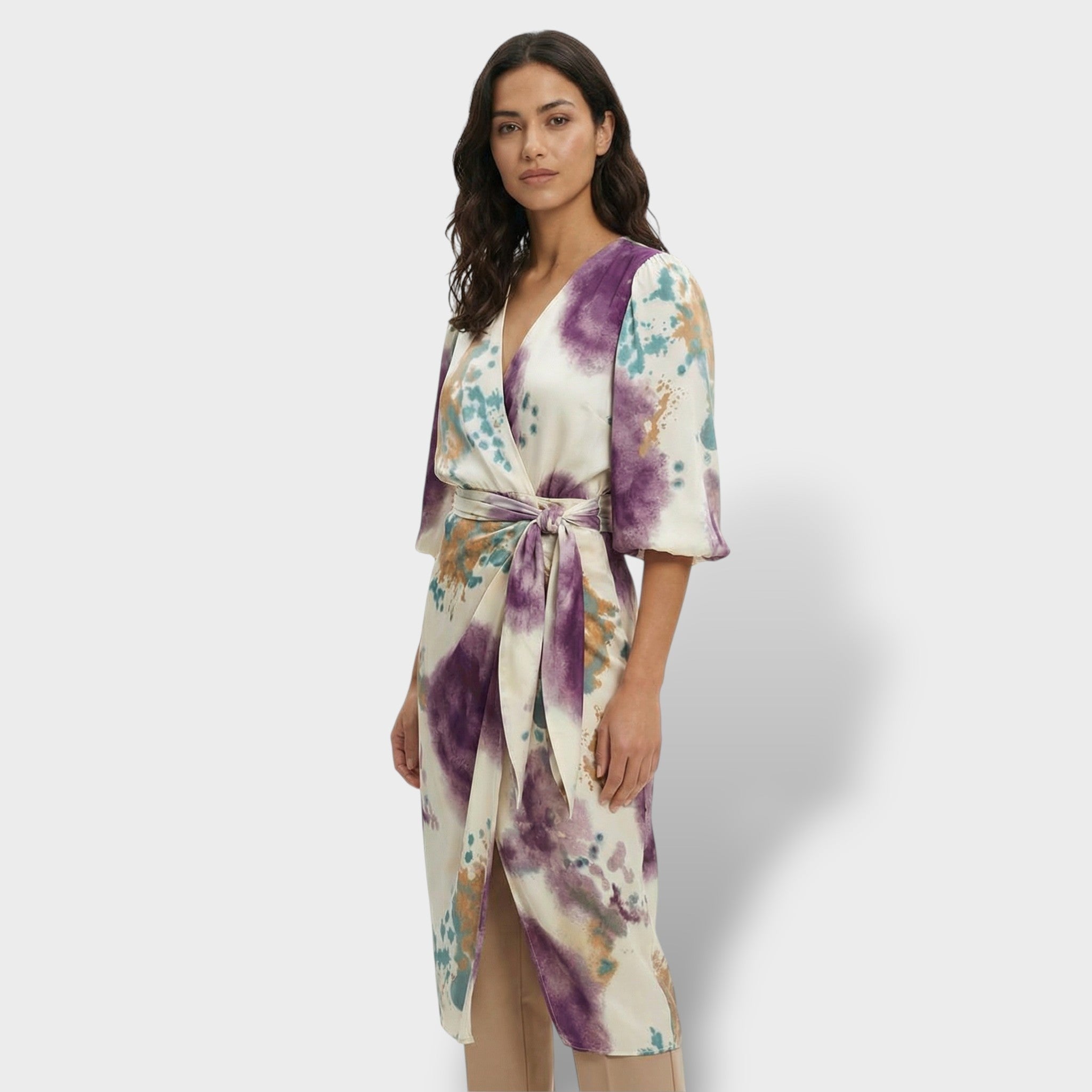 Valentina | Vestido Midi Drapeado Estampado Tie Dye Mujer