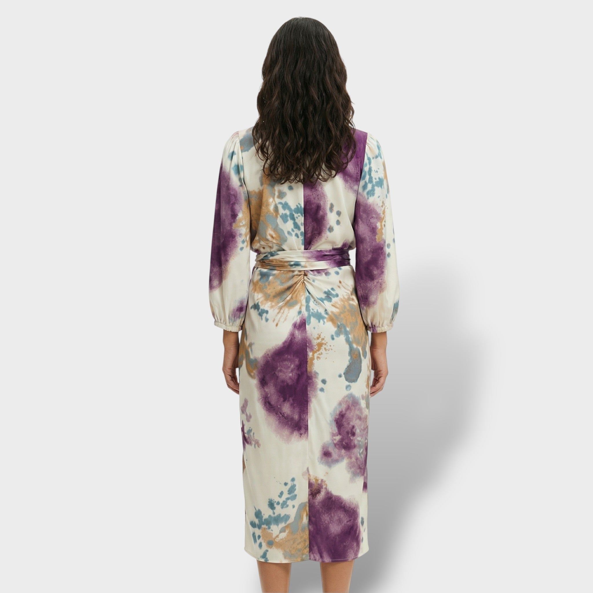 Valentina | Vestido Midi Drapeado Estampado Tie Dye Mujer