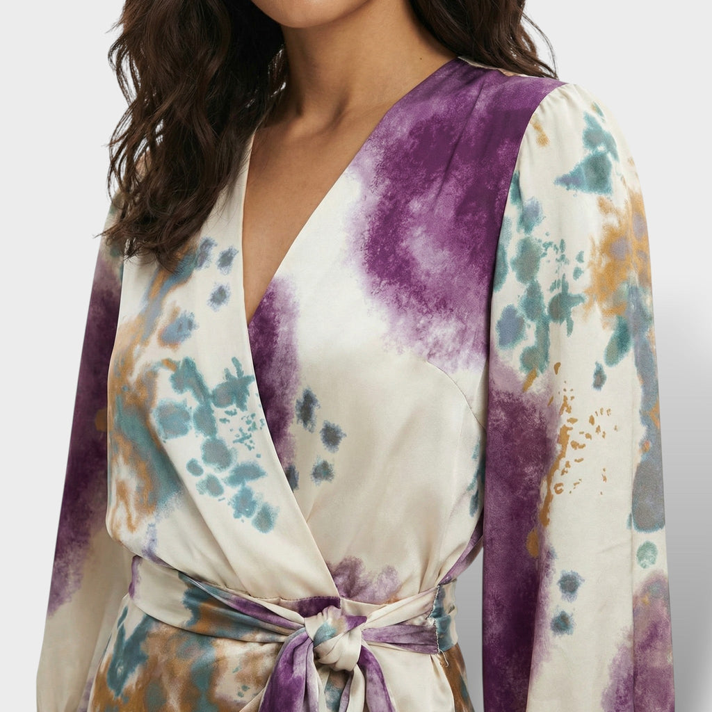 Valentina | Vestido Midi Drapeado Estampado Tie Dye Mujer
