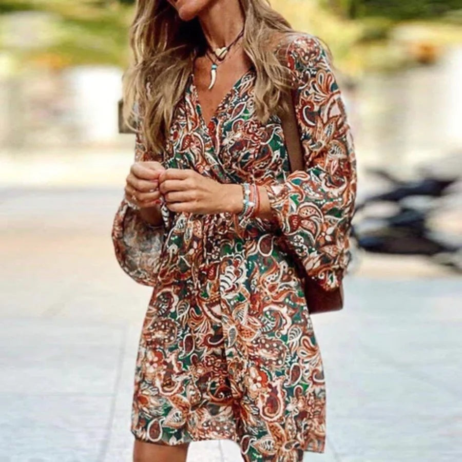 Esperanza | Vestido Corto Boho Estampado Paisley Mujer Manga Larga