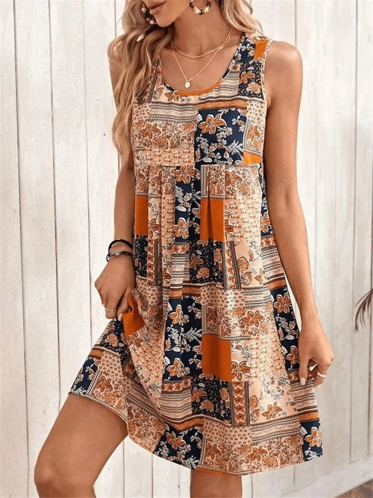 Martina | Vestido Corto Patchwork Boho de Verano Mujer Sin Mangas