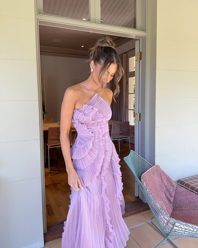 Remedios | Vestido Largo de Fiesta con Volantes Mujer Cuello Halter