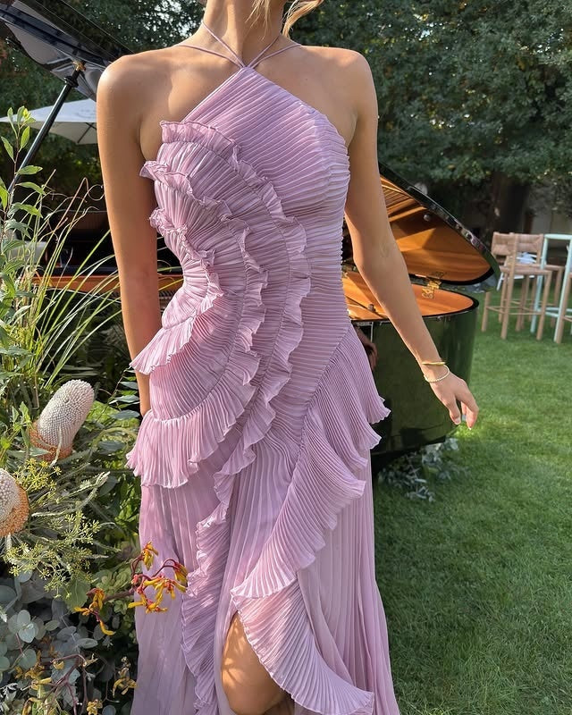 Remedios | Vestido Largo de Fiesta con Volantes Mujer Cuello Halter