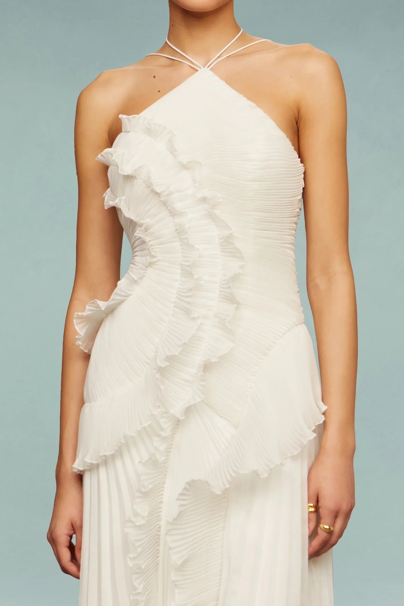 Remedios | Vestido Largo de Fiesta con Volantes Mujer Cuello Halter