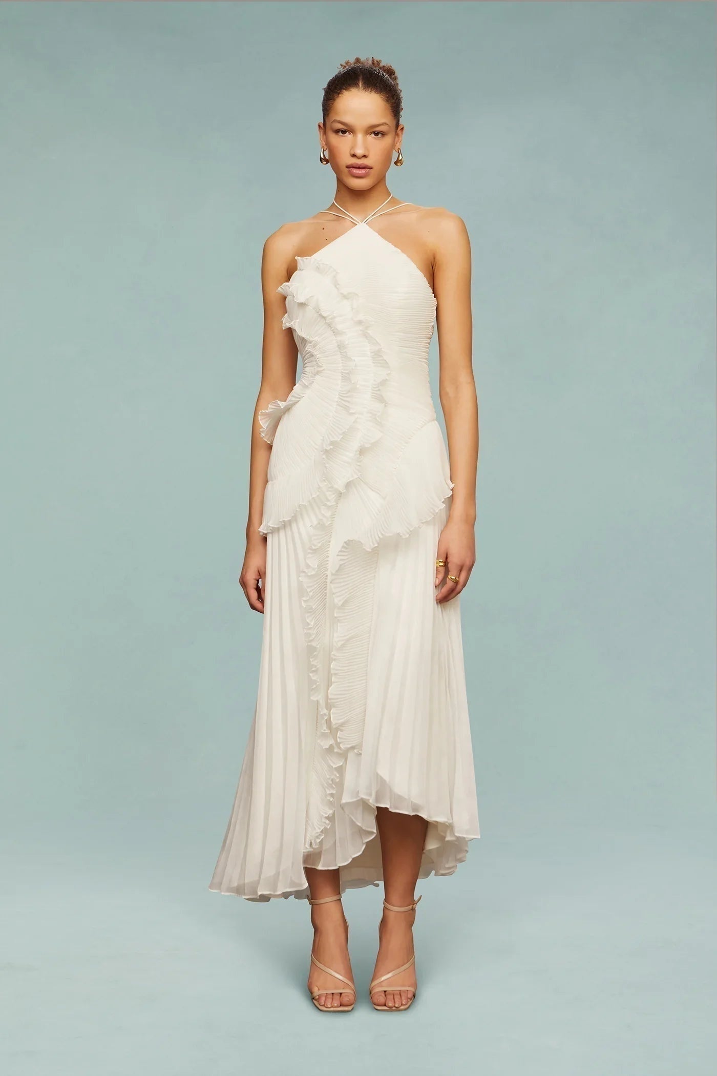 Remedios | Vestido Largo de Fiesta con Volantes Mujer Cuello Halter