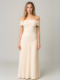 Soledad | Vestido Largo de Fiesta Hombros Descubiertos Mujer Plisado
