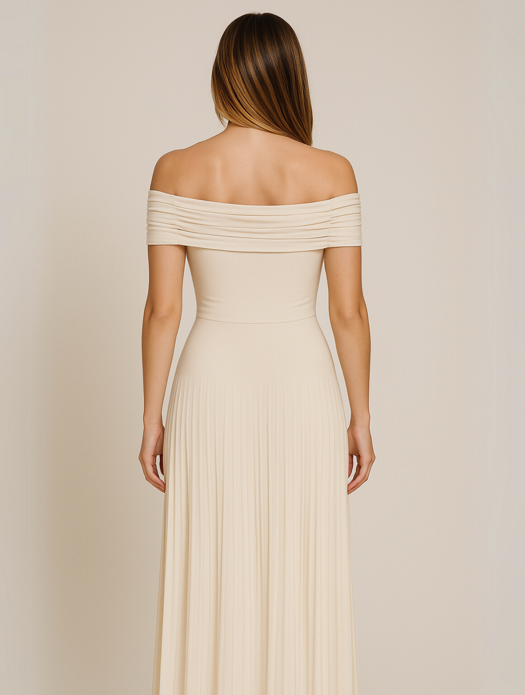 Soledad | Vestido Largo de Fiesta Hombros Descubiertos Mujer Plisado