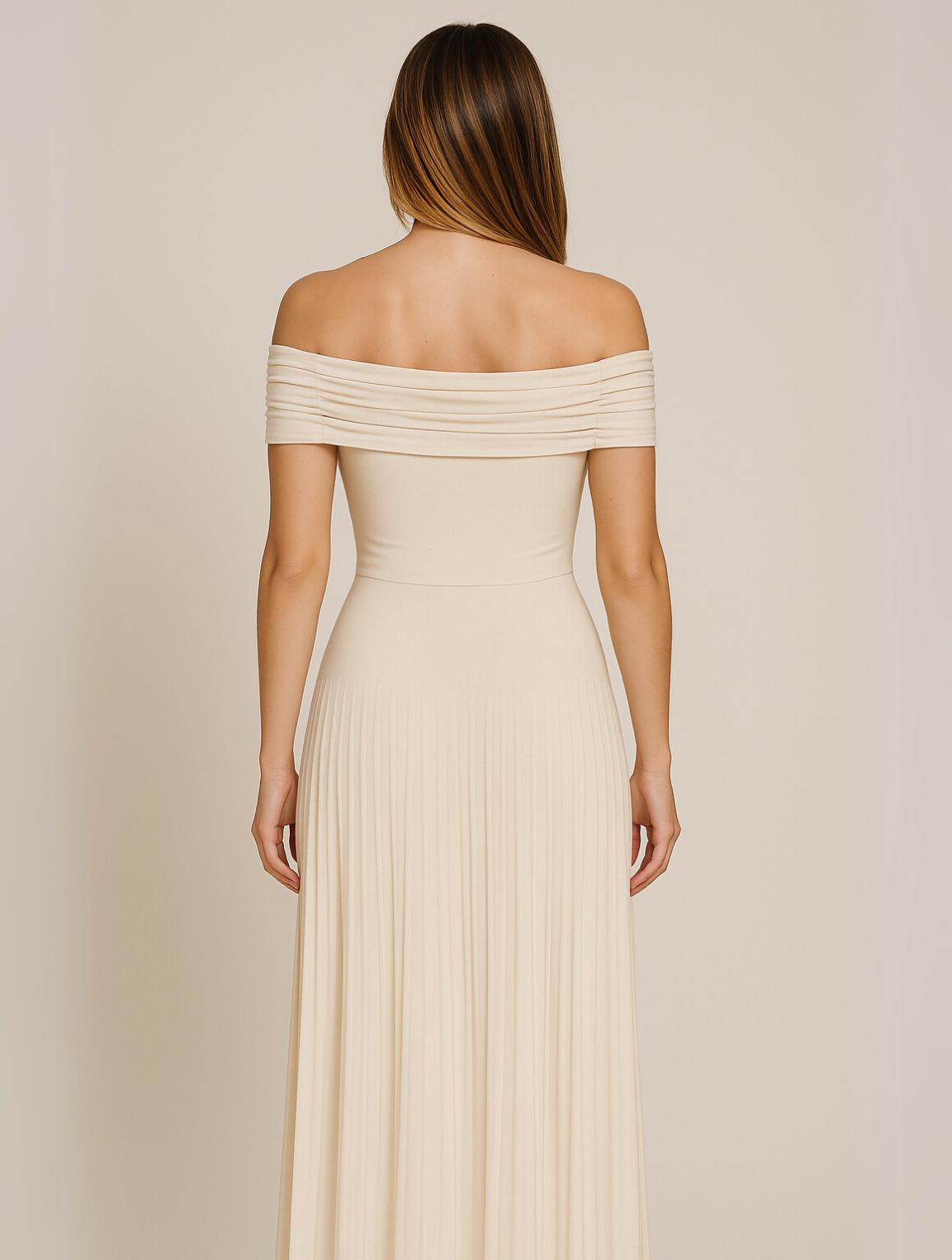 Soledad | Vestido Largo de Fiesta Hombros Descubiertos Mujer Plisado