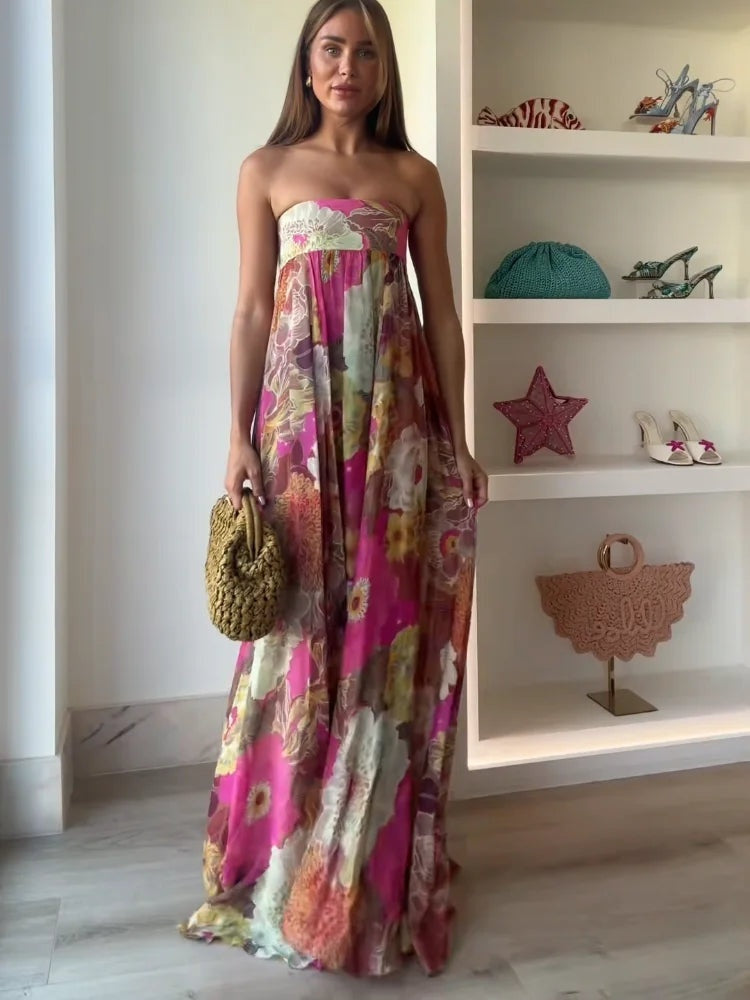 Amparo | Vestido Largo de Fiesta Mujer Estampado Palabra de Honor