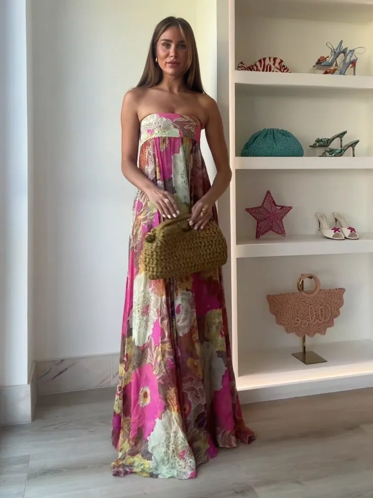 Amparo | Vestido Largo de Fiesta Mujer Estampado Palabra de Honor