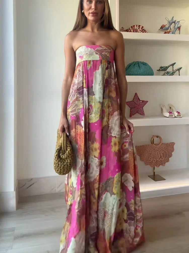 Amparo | Vestido Largo de Fiesta Mujer Estampado Palabra de Honor