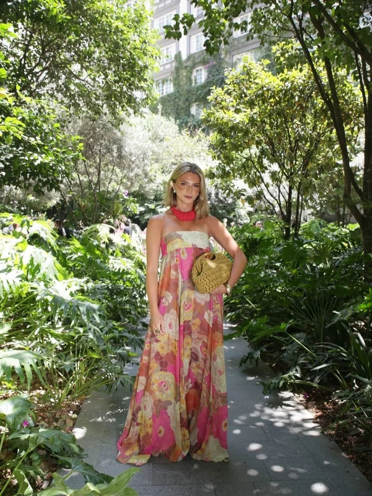 Amparo | Vestido Largo de Fiesta Mujer Estampado Palabra de Honor