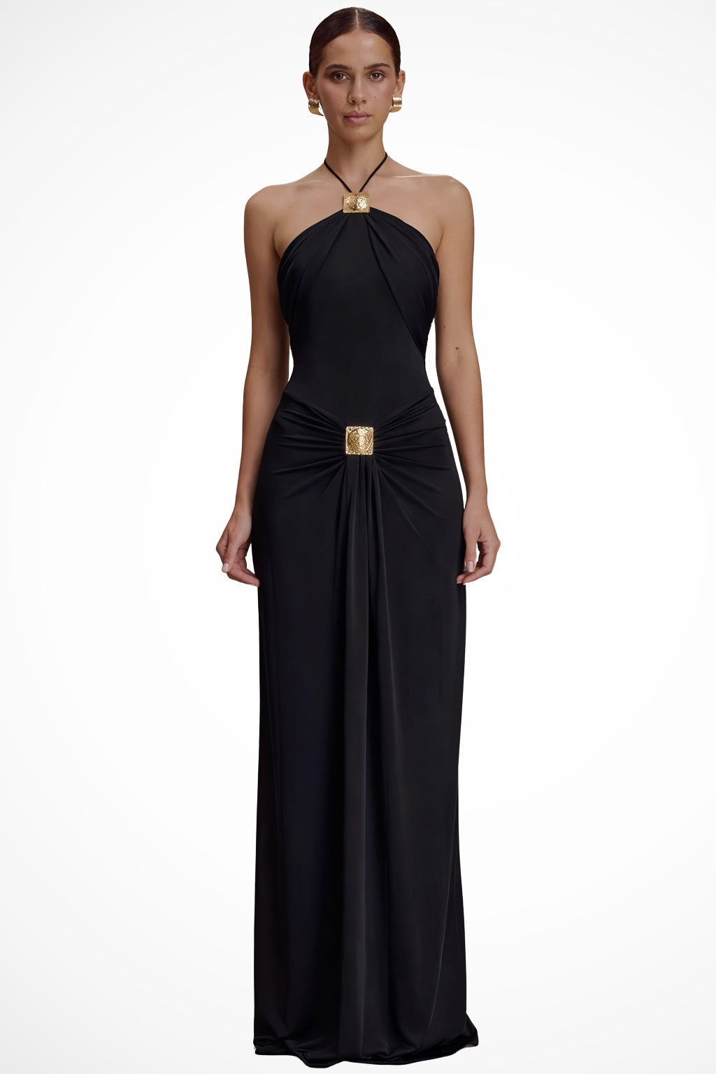 Soledad | Vestido Largo de Fiesta Halter Mujer Detalle Metálico Espalda Descubierta