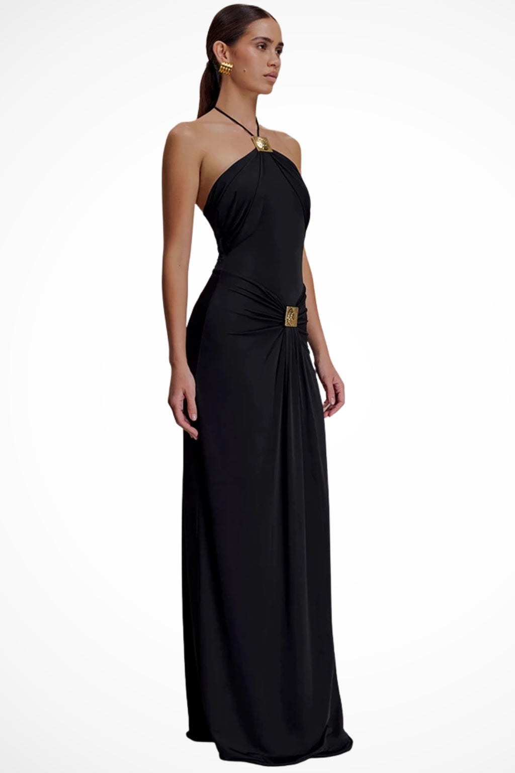 Soledad | Vestido Largo de Fiesta Halter Mujer Detalle Metálico Espalda Descubierta