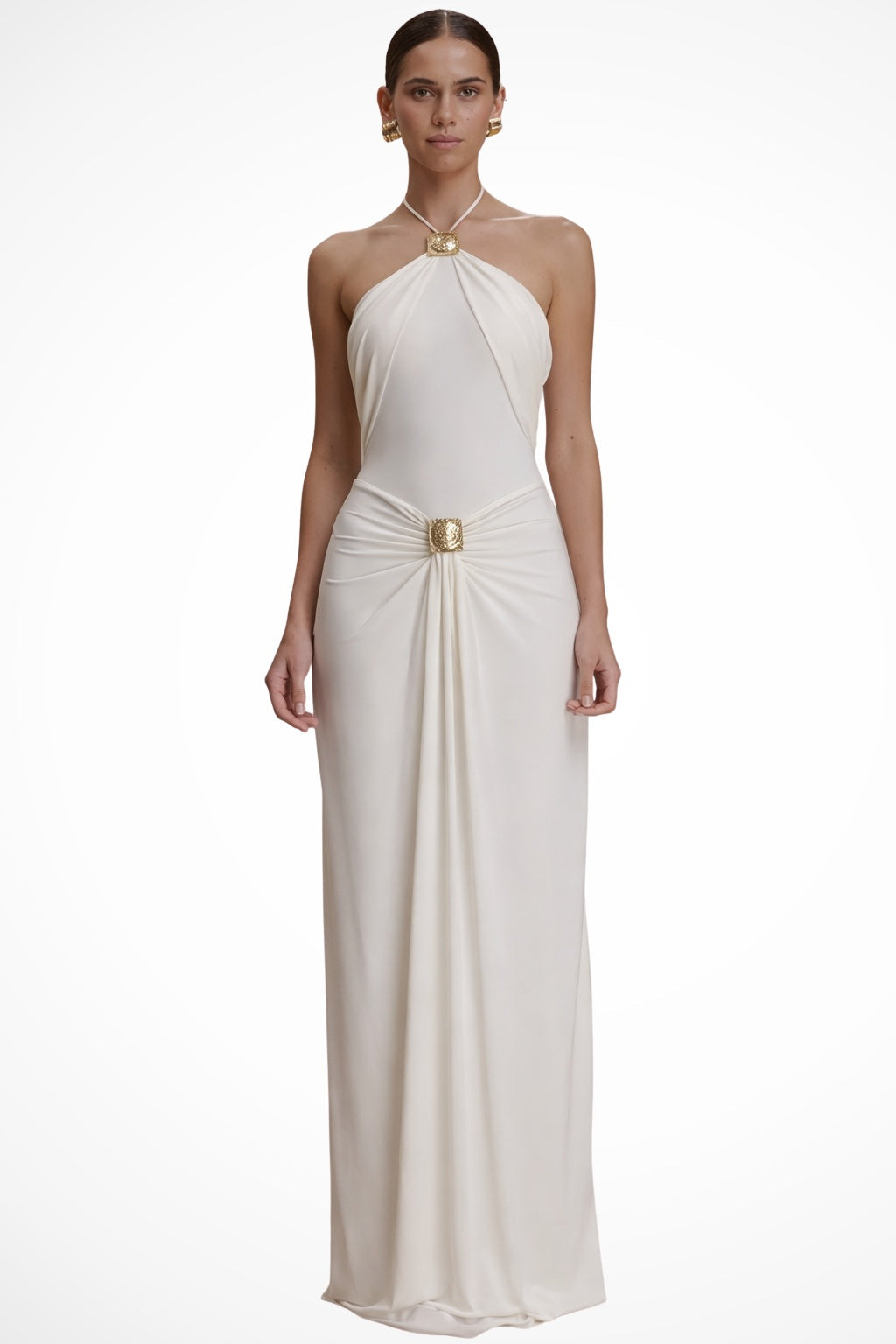 Soledad | Vestido Largo de Fiesta Halter Mujer Detalle Metálico Espalda Descubierta